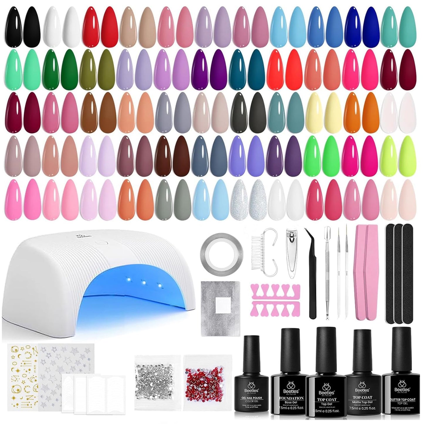 Beetles Gel Nail Polish Kit with U V Light - 80Pcs Color Enchantment 55 Colors Gel Polish Starter Kit with Base Top Coat DIY Nails Supply Stickers Beauty and Personal Care beetles Gel Polish Default Title