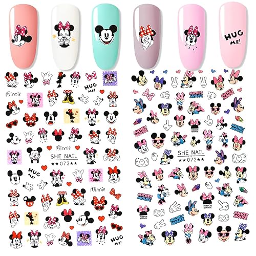 2Pieces 3D Mouse Nail Stickers Cute Kawaii Cartoon Nail Stikers Self-Adhesive Nail Decals for Women Girls Kids Nail Art Stickers (75+Decals)