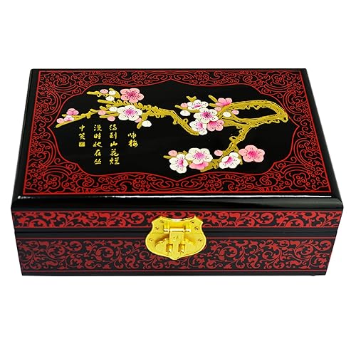 Fengshuibringluck Traditional Jewelry Box Dragon Phoenix Wood Jewelry Organizer Mother's Day Day gift Double Layer Small Bracelet Holder Display…