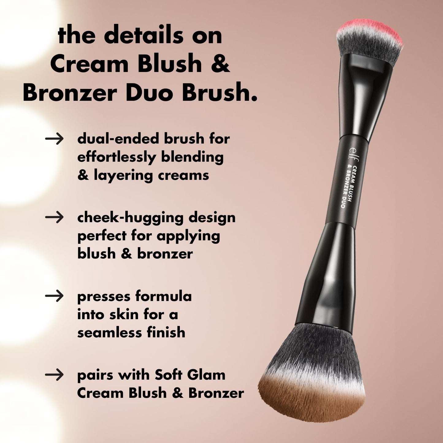 e.l.f. Cream Blush & Bronzer Duo Brush, 2-in-1 Makeup Brush for Blending & Layering Cream Formulas, Creates Seamless Glow, Vegan & Cruelty-Free Beauty and Personal Care e.l.f.