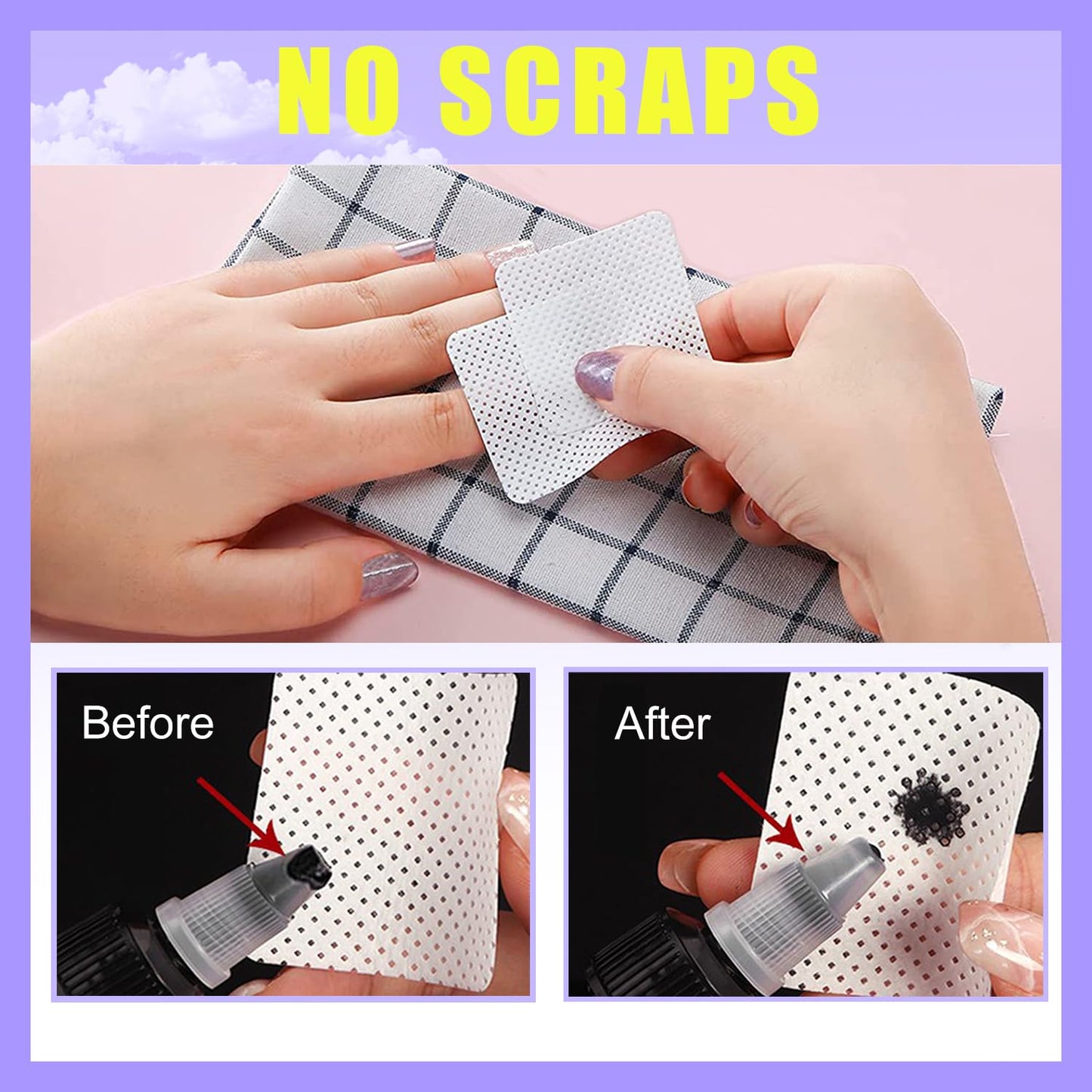NXJ INFILILA Lint Free Nail Wipes, 540PCS Non-Woven Fabric Dry Nail Prep Wipes, Super Absorbent Nail Polish Remover Wipes Lash Extensions Glue Nail