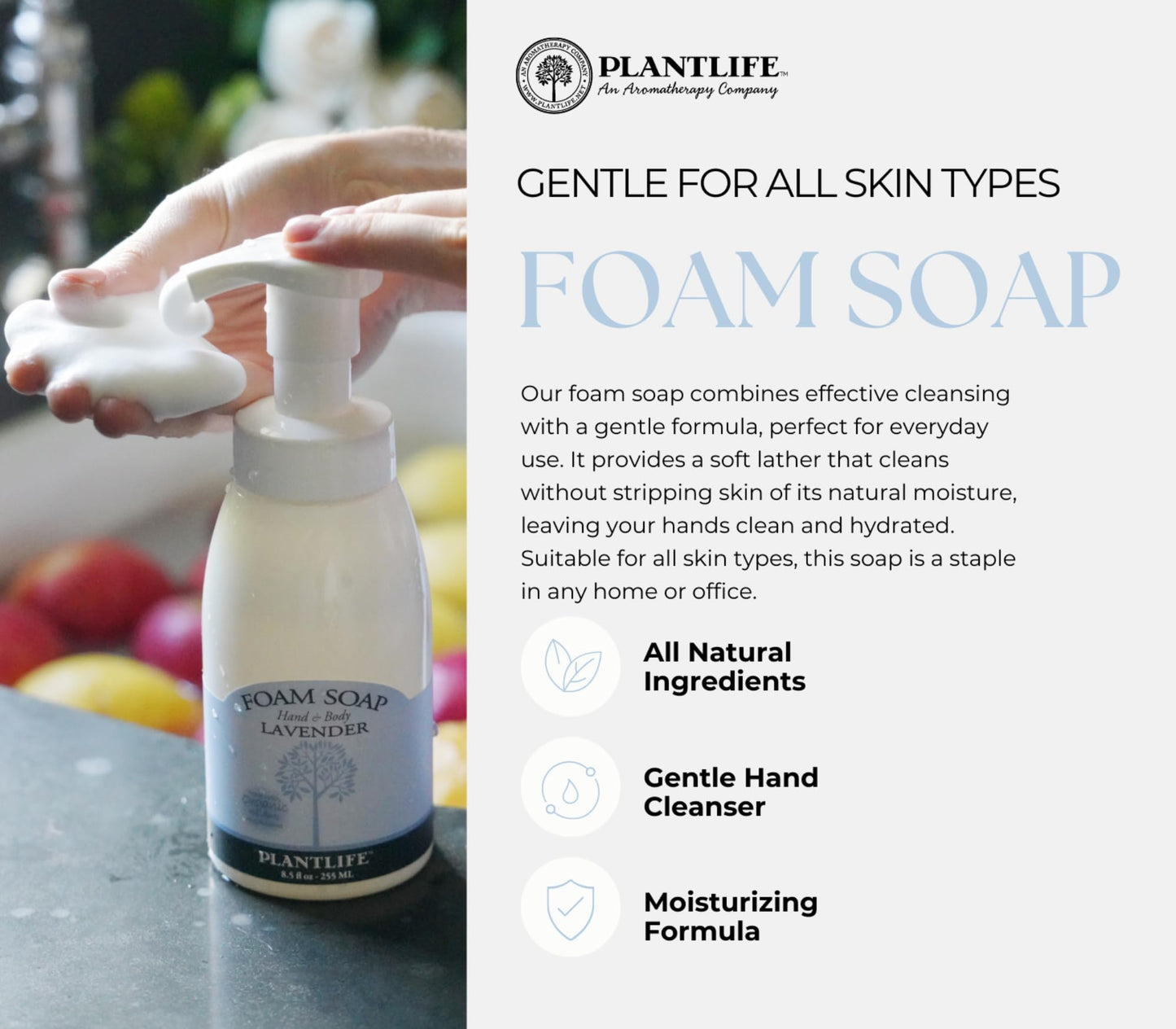 Plantlife Patchouli Foam Soap - Gentle, Moisturizing, Plant based Foam Soap - Ideal for use as a Hand & Body wash, Shaving Cream, and Foaming Fun
