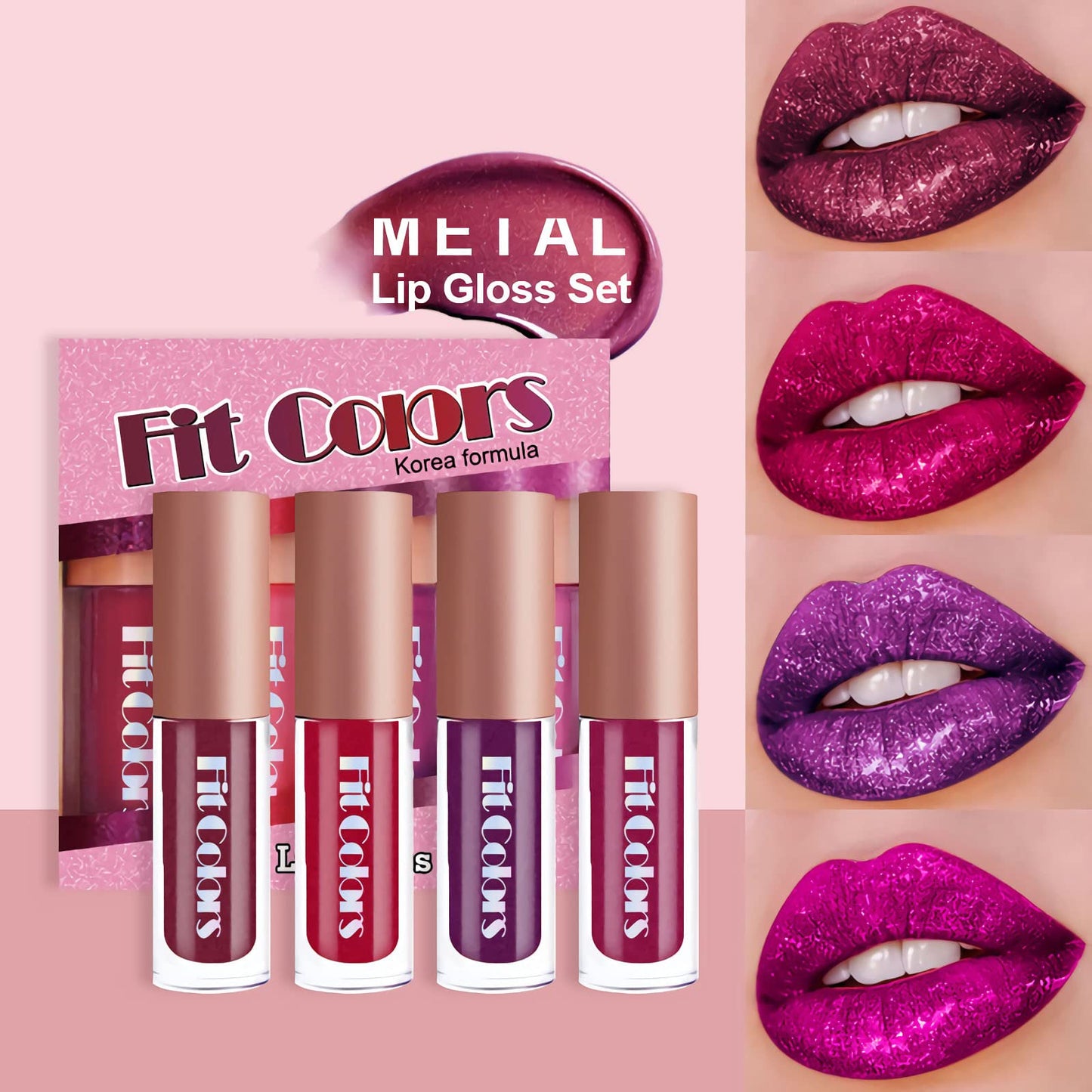 SUMEITANG 4 Color Liquid Glitter Lipstick Set?Diamond Sparkle Glosses, Popular Shimmer Shades, Matte-to-Glitter Finish, Long-Lasting & Waterproof