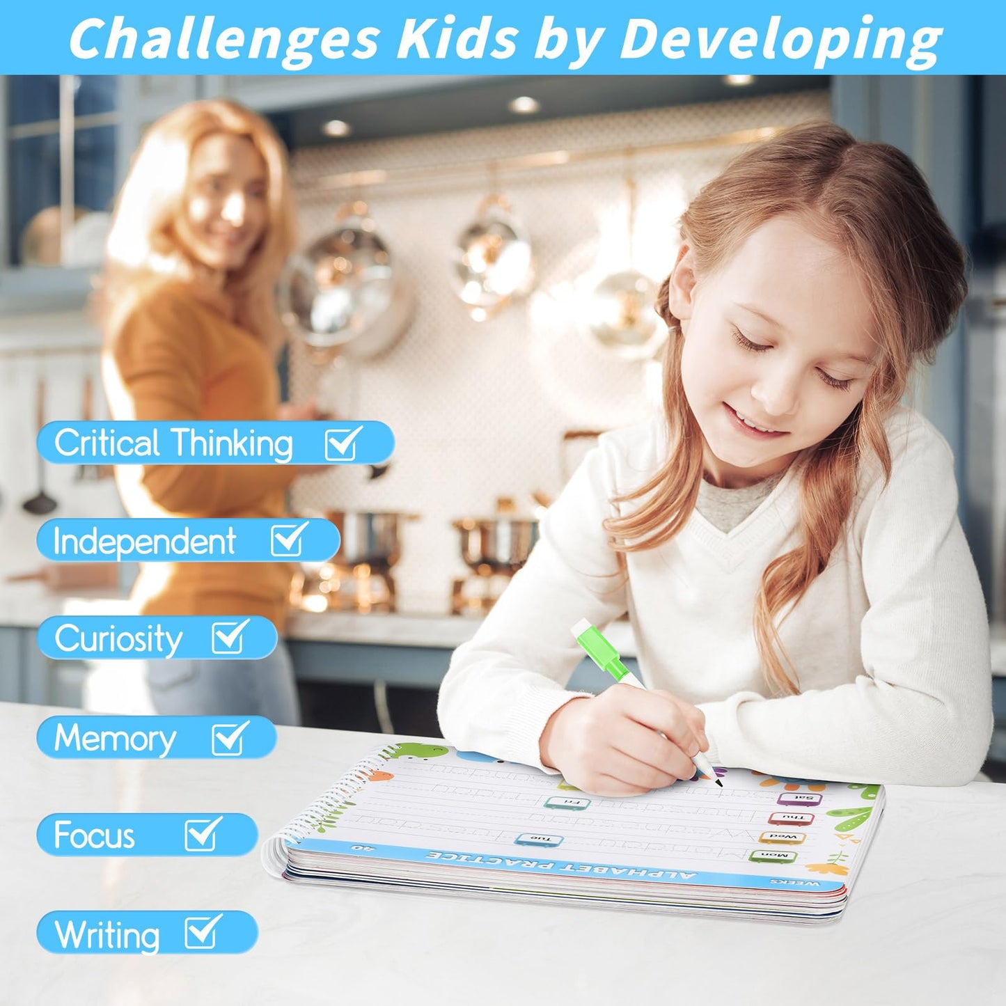 Preschool Learning Activities Workbook – Handwriting Tracing, Alphabet & Montessori Busy Book, Autism-Friendly Educational Toy for Kids Ages 3–5