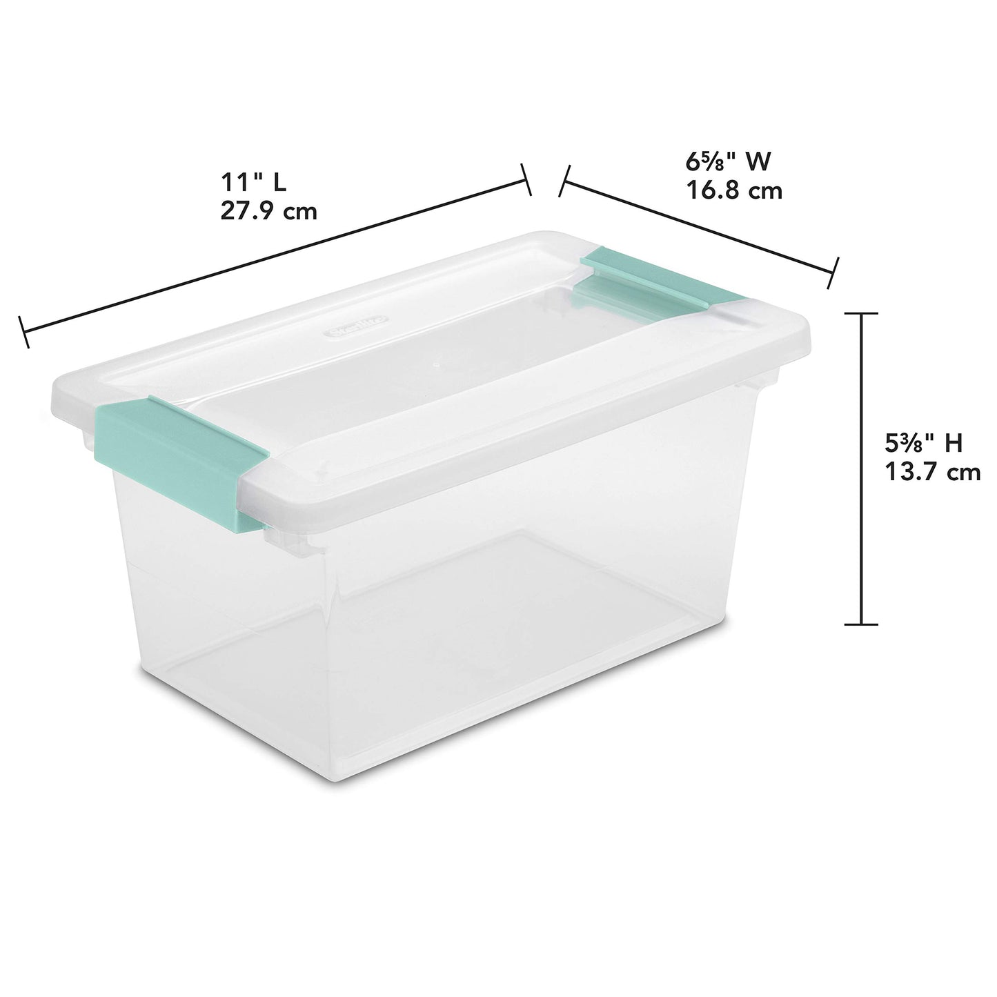 Sterilite Medium Clip Box, Stackable Small Storage Bin with Latching Lid, Plastic Container to Organize Office, Crafts, Clear Base and Lid, 4-Pack