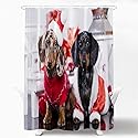 Shrahala Christmas Dog Cat Decorative Shower Curtain, Cute Dachshund Doxie Dog Shower Curtain for Shower Stall Bathtubs Bathroom Decor Waterproof…