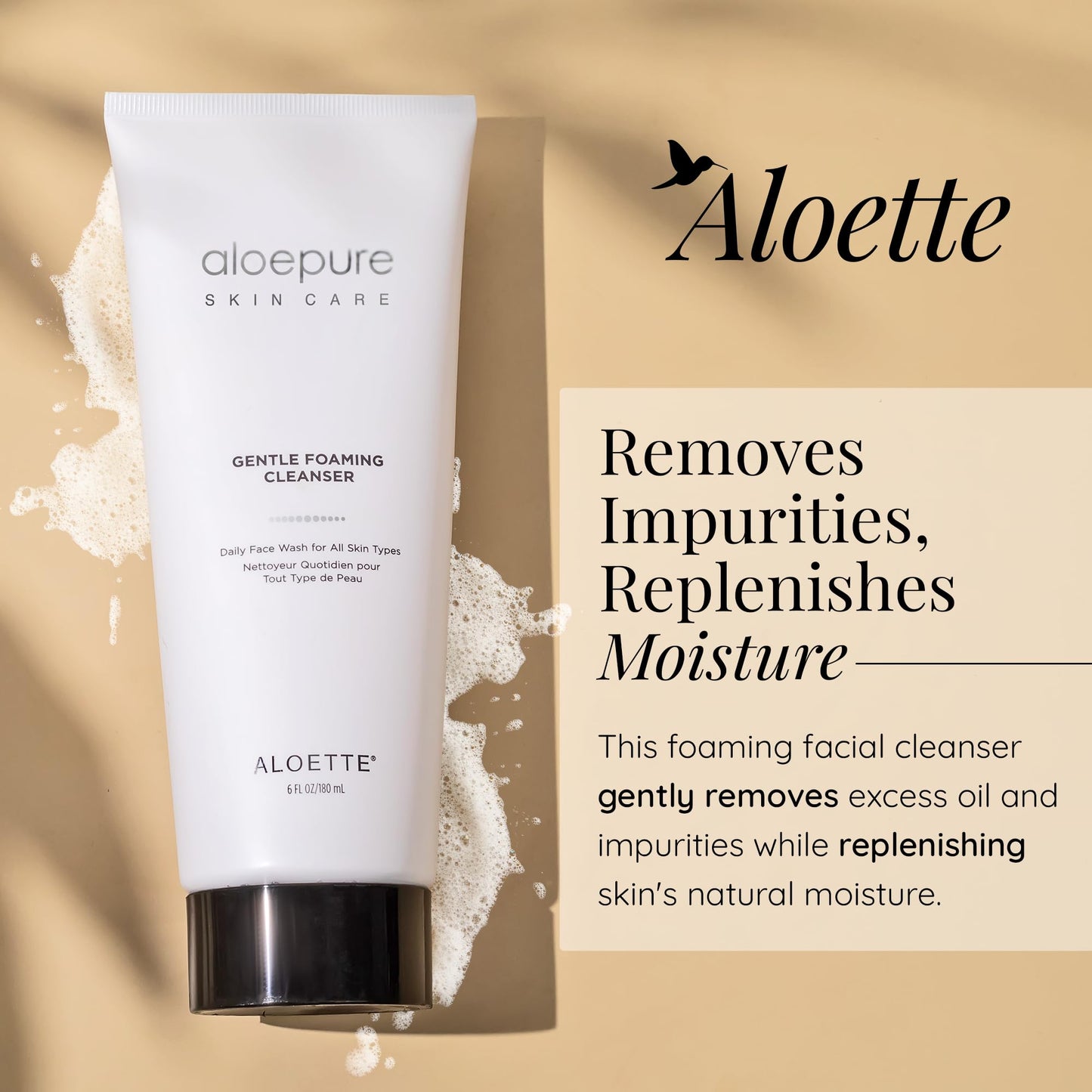 Aloette Gentle Foaming Facial Cleanser - Moisturizing Face Wash for Women & Men - Facewash Skin Cleanser Rejuvenates & Replenishes Natural Moisture