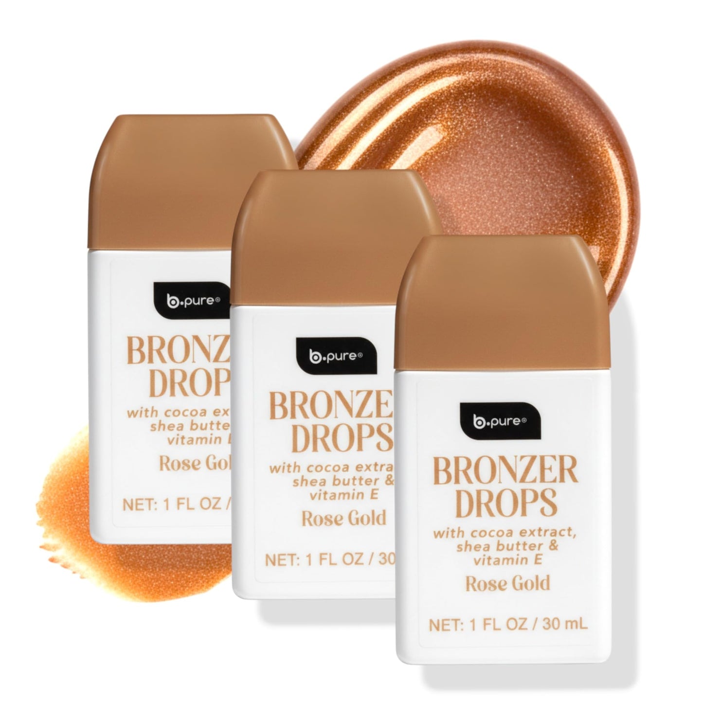 b.pure Moisturizing Bronzer Drops | Rose Gold | Tinted Face & Skin Glow Enhancer | 1 oz, 3-Pack