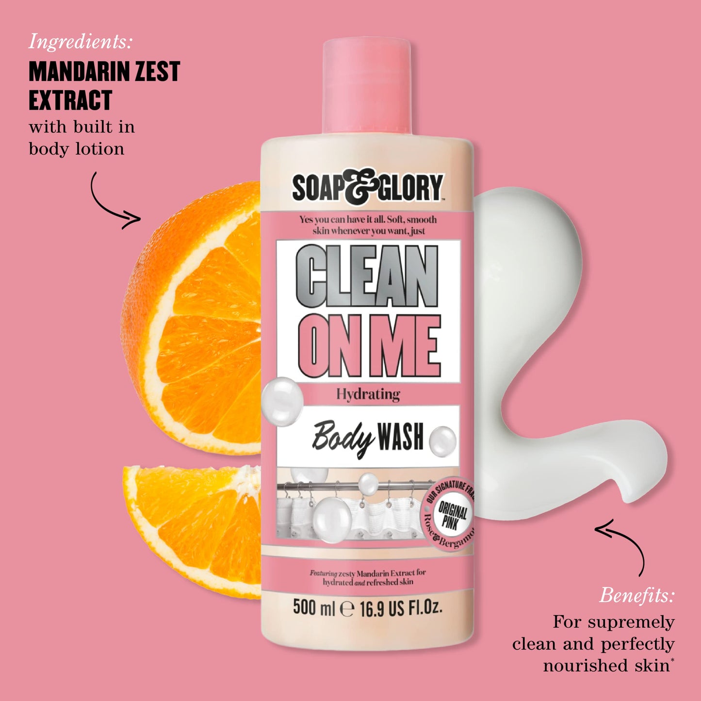 Soap & Glory Original Pink Body Wash for Women - Rose & Bergamot Shower Gel for Dry Skin - Moisturizing Body Soap for Soft, Hydrated Skin - Original