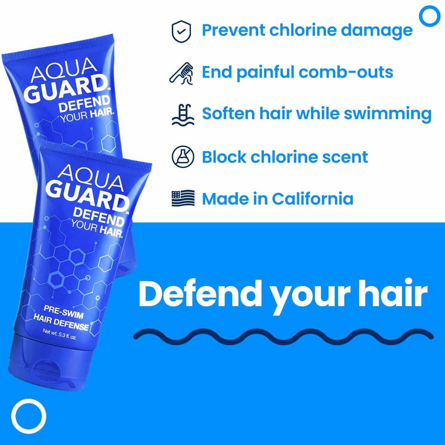 AQUA GUARD Pre-Swim Hair Defense | Protect Hair Before You Swim | Prevents Chlorine Damage + Softens Hair While Swimming | Made in California | Color