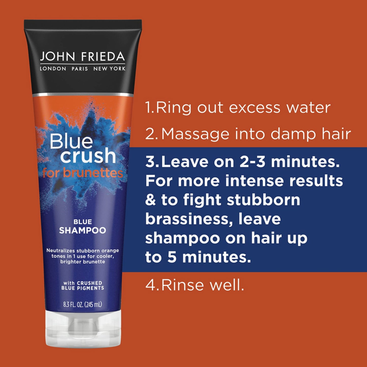 John Frieda Blue Crush Shampoo and Conditioner Set for Brunettes, Nourishes Color-Treated and Natural Hair, Blue Pigments for Vibrant, Cool-Toned