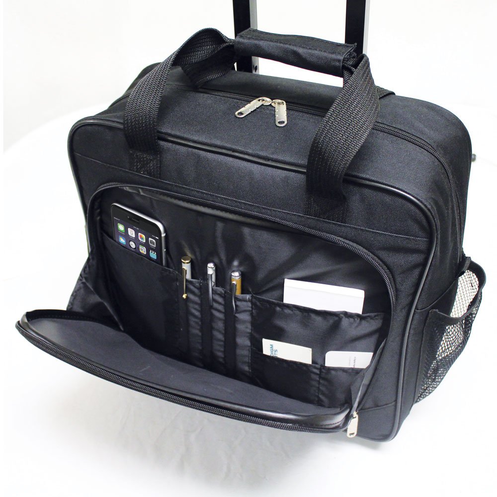 Preferred Nation Rolling Laptop Computer Case Wheeled Trolley Bag Fits 15.4" Laptop | TSA Approved Carry On, Locking Handles Skate Wheels. Black