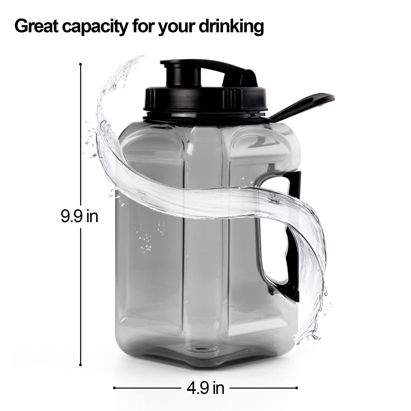 SASRBOBI Half Gallon Water Jug Bottle Large Sports Water Bottle Water Jug With Time Marker BPA Free Reusable Gym Sports Outdoor 64oz Grey