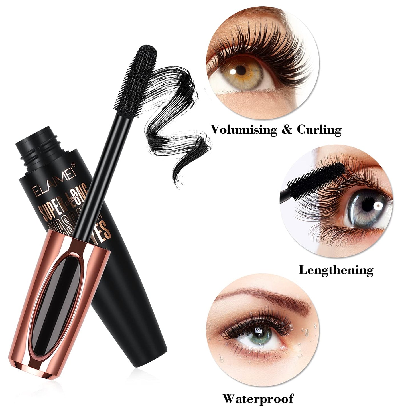2 Pack Mascara Black Volume and Length, Natural Waterproof Smudge-Proof 4D Silk Fiber Lash Mascara Long-Lasting, Adds Length, Depth & Glamour