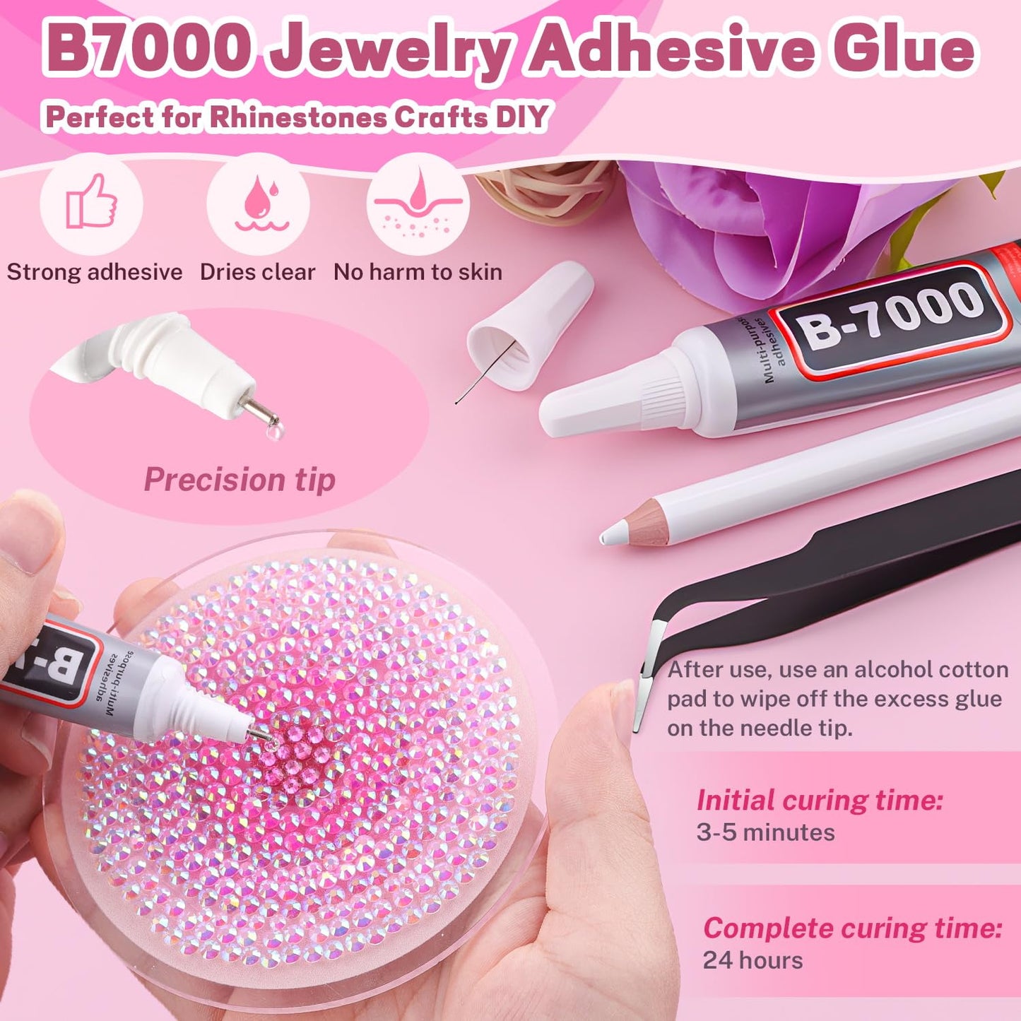 20000Pcs Pink Rhinestones for Bedazzling Kit with 3Pcs B7000 Jewelry Glue Beauty and Personal Care BELLEBOOST