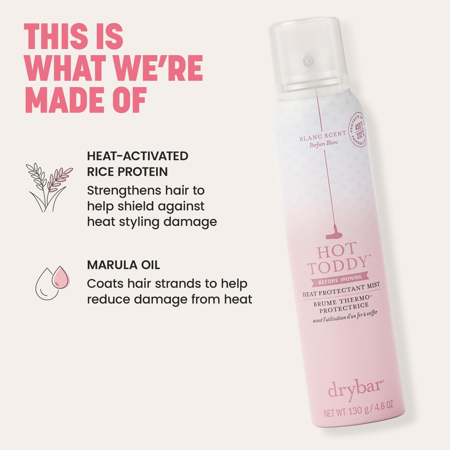 Drybar Hot Toddy Heat Protectant Mist for Hair, Blanc Scent, 4.6 oz Beauty and Personal Care Drybar