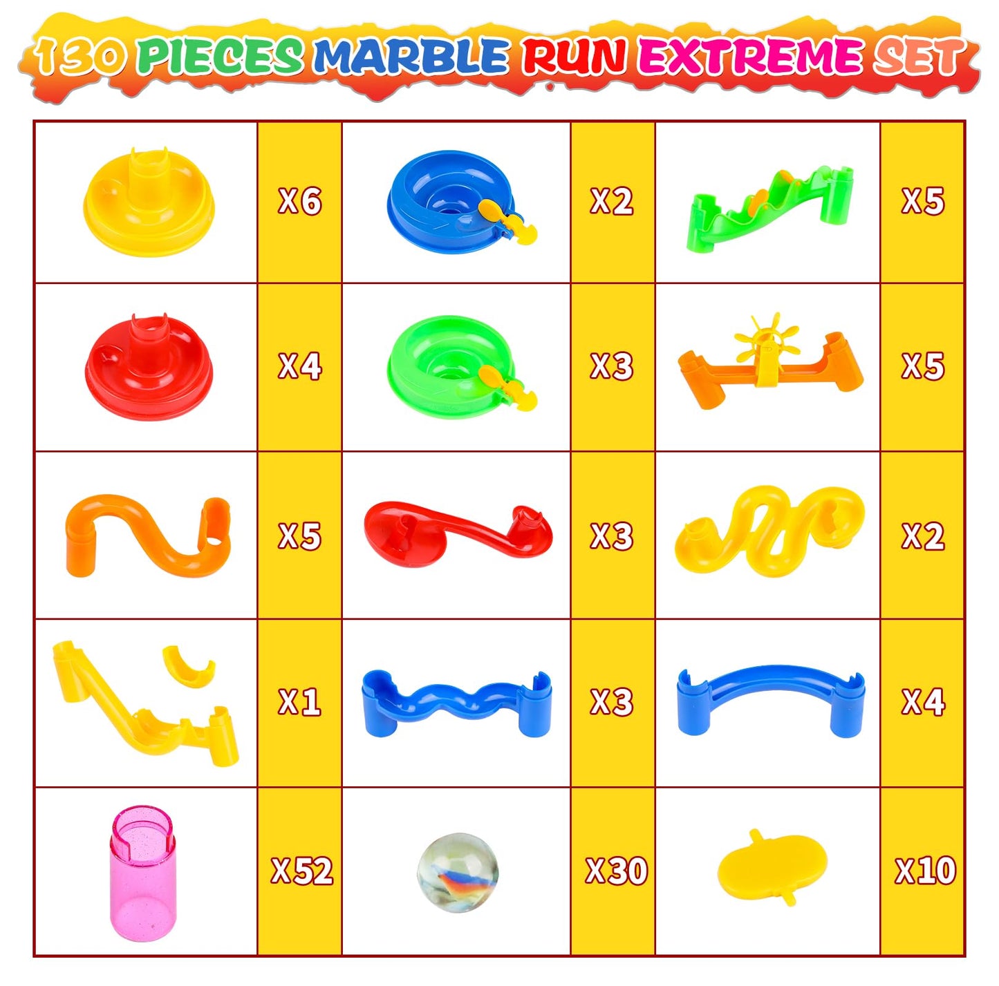 Gifts2U Marble Run Toy 130pcs – Educational Construction Maze Block Set with Glass Marbles for Kids & Fun Parent-Child Games