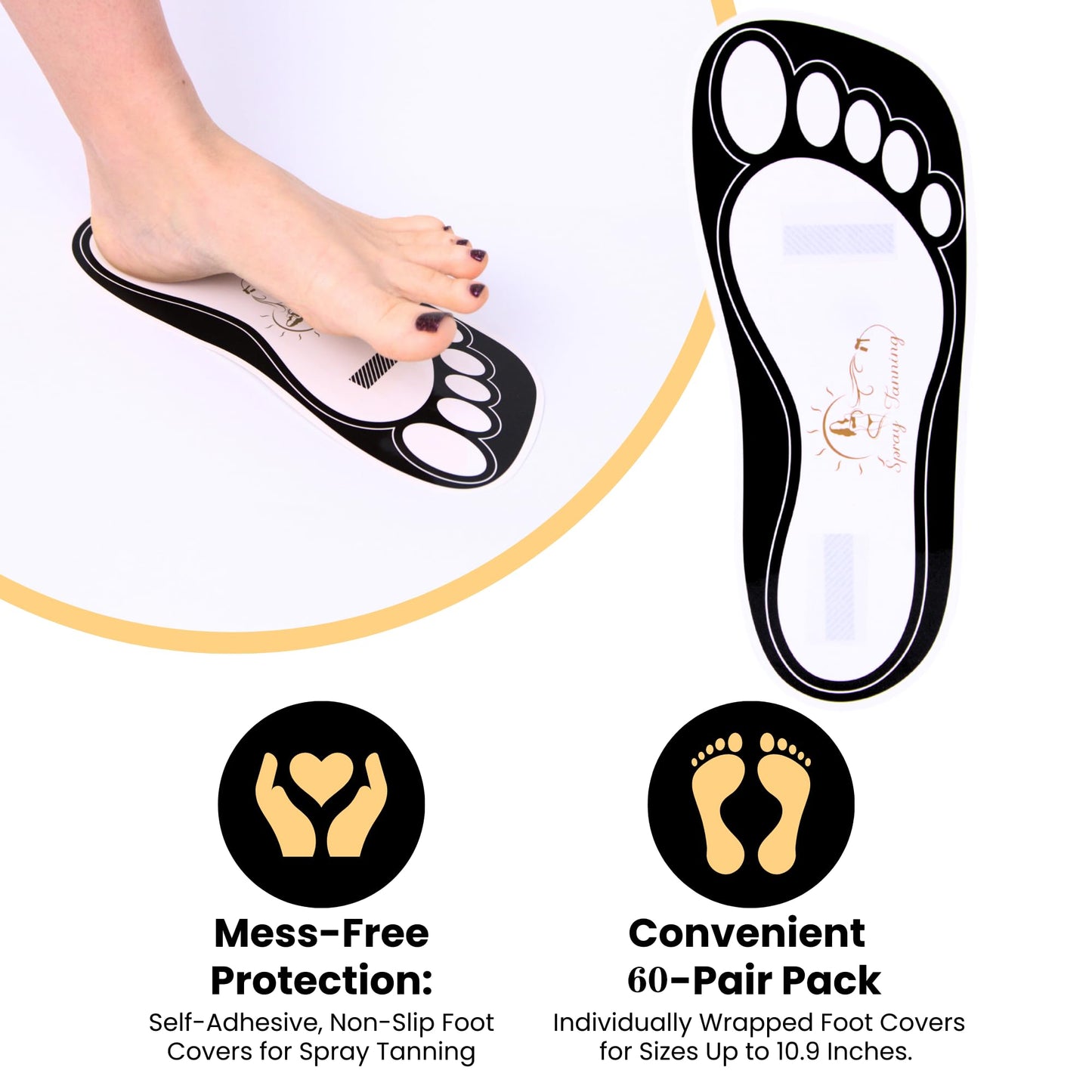 60Pairs(120Feets) Disposable Stick Spray Tanning Feet Pads Perfect for preventing spray tan solution,Deluxe & Hygienic Spray Tan Feet Pads-Ideal