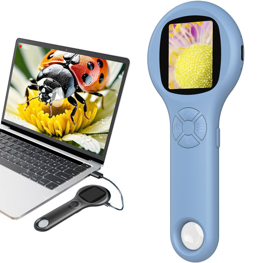 T TAKMLY Kids Microscope – Handheld Digital Science Kit with 500x Magnification, 4X Zoom, Educational Learning Toy Camera, Blue