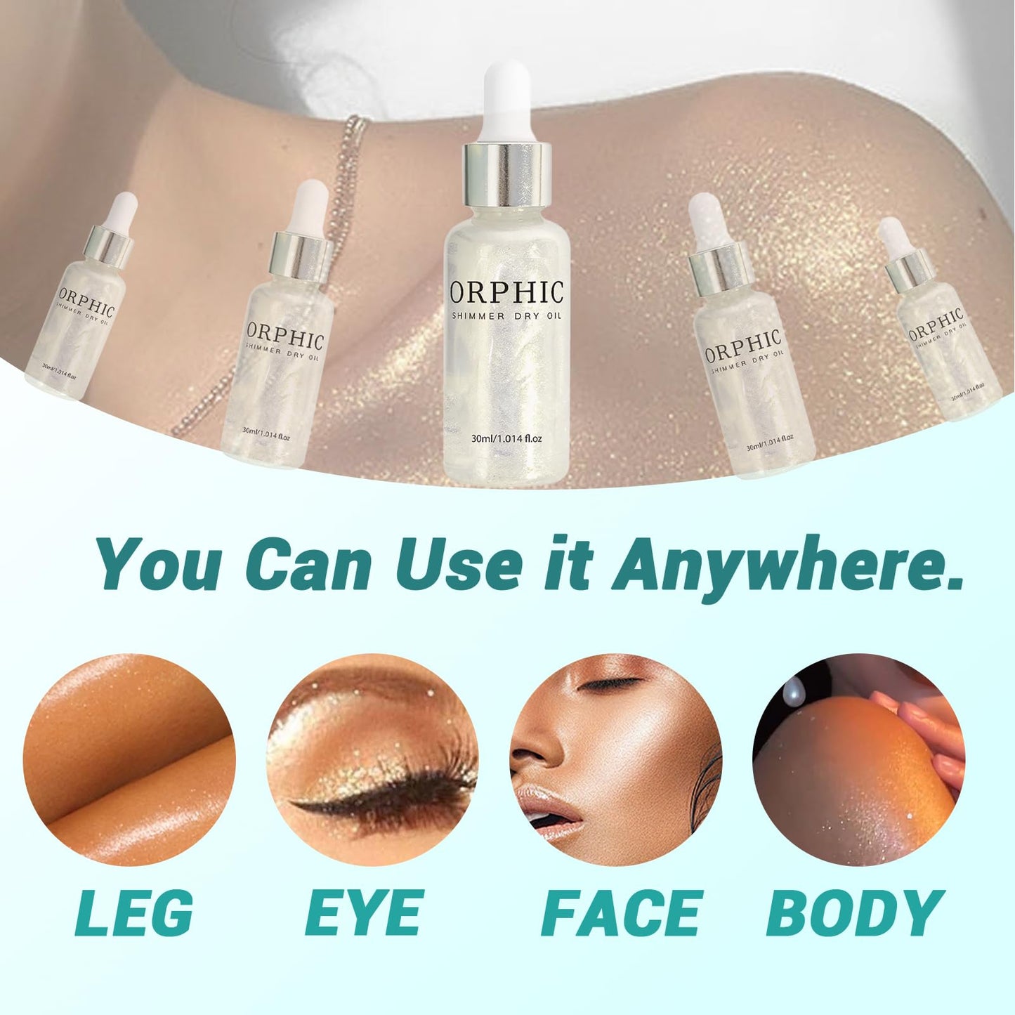 Orphic Shimmer Dry Oil, Body Glitter Oil Liquid Highlighter, Fast-Absorbing Face Brighten, Beauty Glowing Oils, Makeup Sparkle Shine Long Lasting