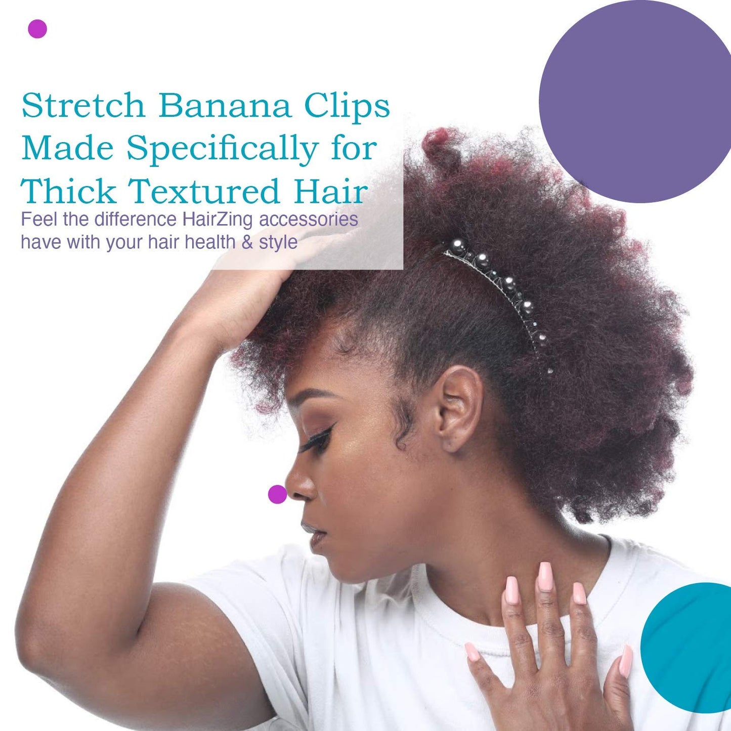 HairZing Stretchy Banana Hair Clip - Sturdy Hold, No Damage, Creases or Pain (Faux Pearl, Large)