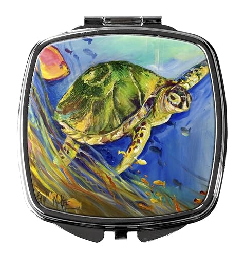 Caroline's Treasures JMK1262SCM Loggerhead Sea Turtle Compact Mirror Decorative Travel Makeup Mirror for Women Girls Gifts Pocket Makeup Mirror