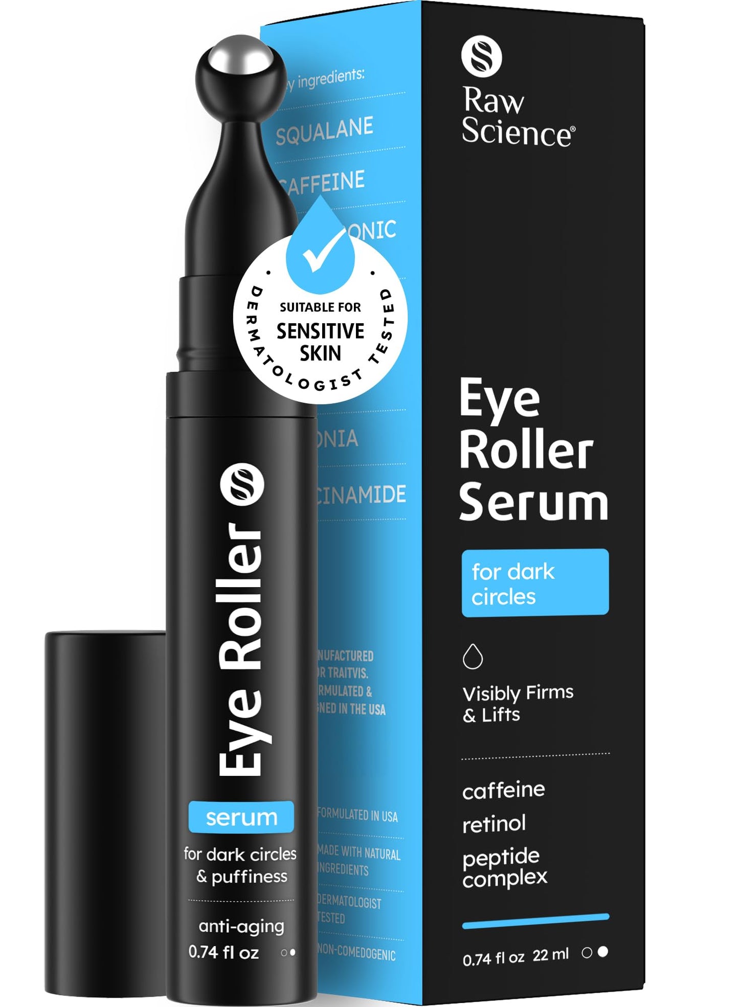 Eye Serum for Puffy Eyes & Dark Circles Under Eye Treatment, Caffeine, Niacinamide, Hyaluronic Acid, Retinol, Instant Moisturizer instead Eye Cream