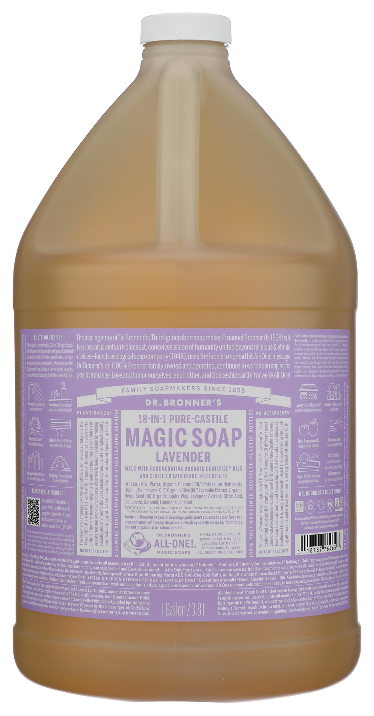 Dr Bronners, Soap Liquid Castile Lavender, 128 Fl Oz