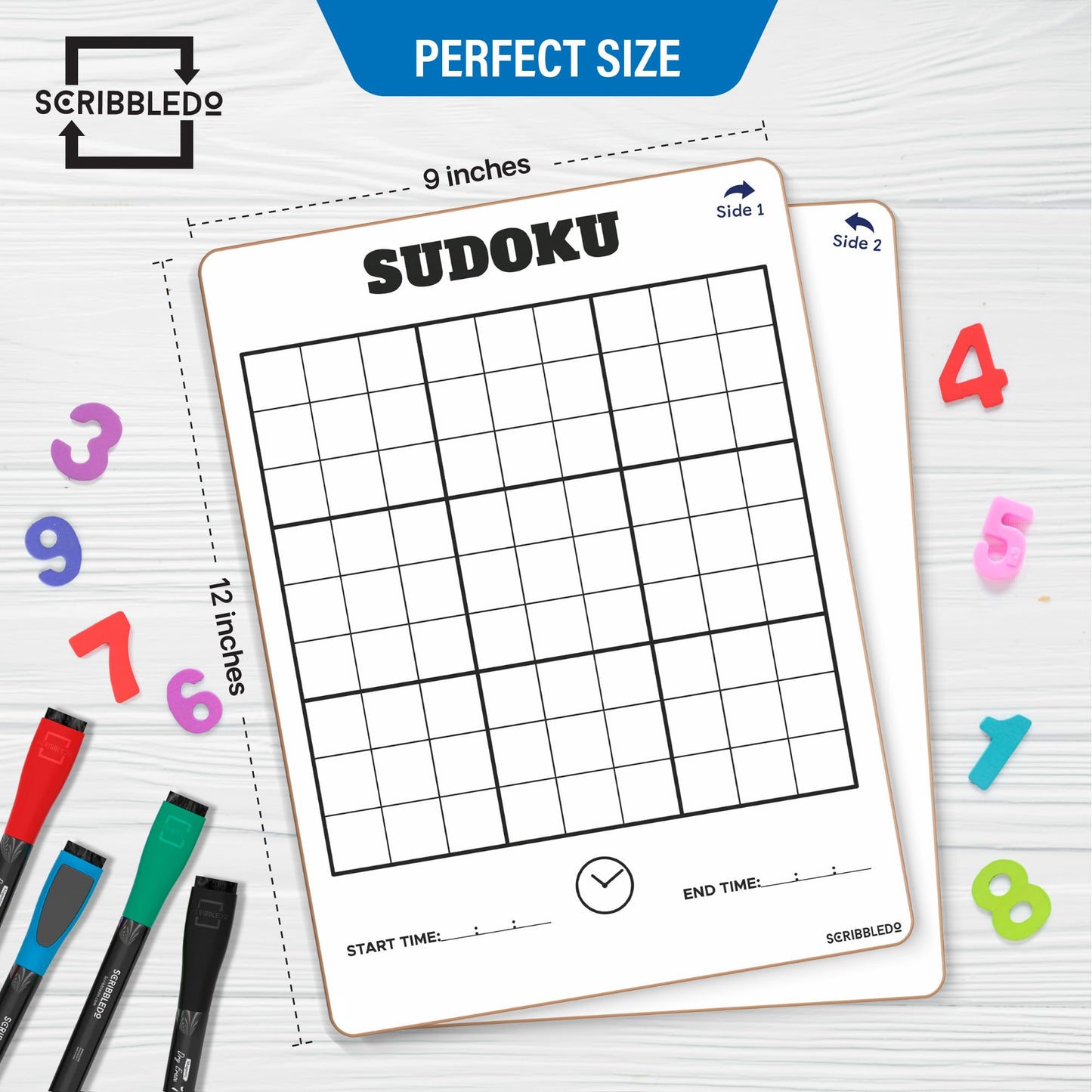 SCRIBBLEDO Dry Erase Sudoku for Kids Sudoku Puzzles for Adults All Ages 9”x12” White Board Easy Hard Sudoku Math Educational Game Whiteboard