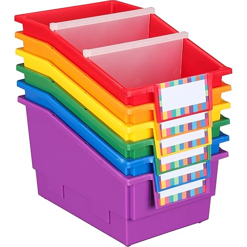 Really Good Stuff Chapter Book Library Bins with Dividers, 8.75" x 13.5" x 7.75" - 6 Pack, Group Color, Plastic Shelf Bin Organizer for Classroom…