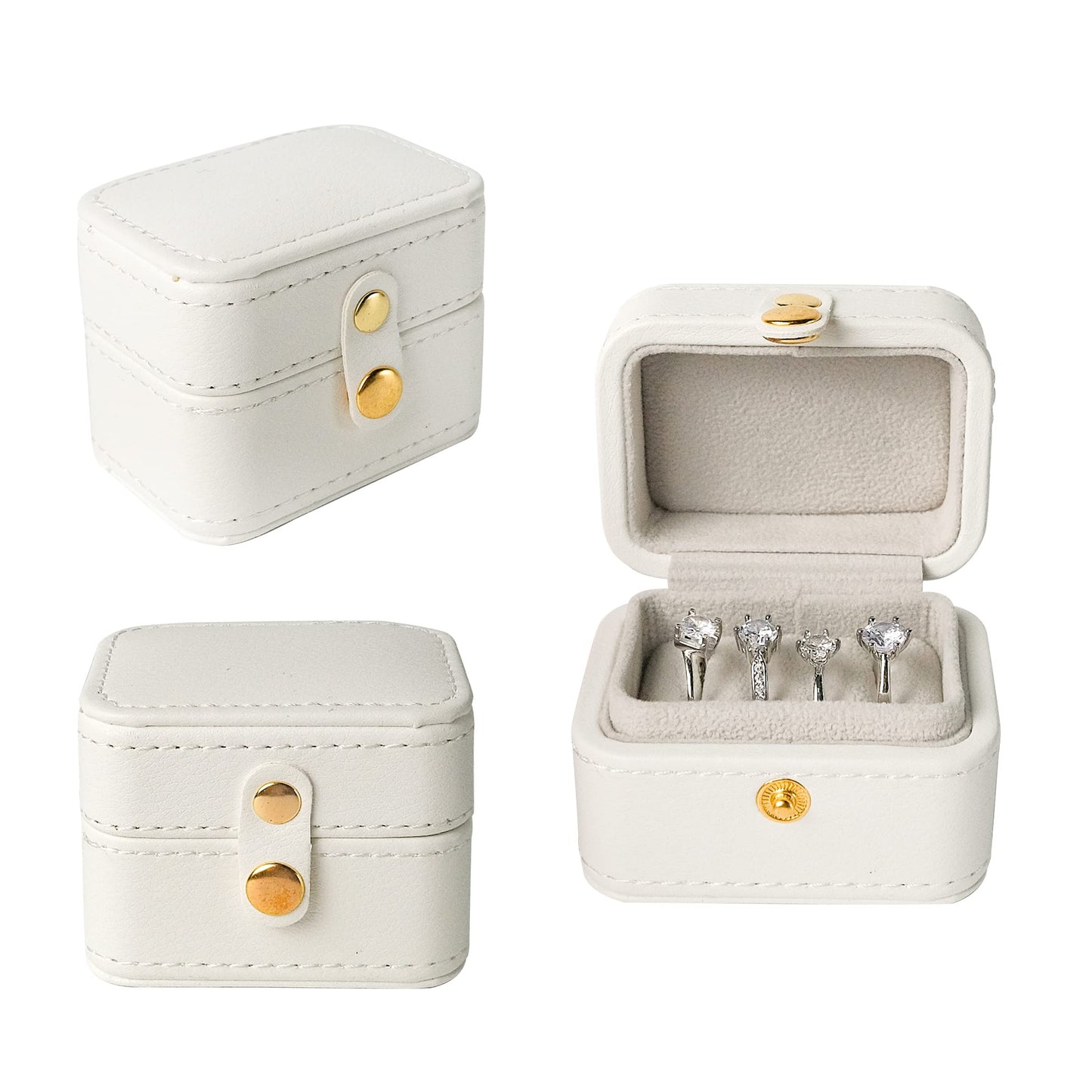 SQIAN Travel Ring Organizer Box - Premium Handmade Jewelry Storage Case/Small Portable Jewellery Earring Gift Collection-WHITE