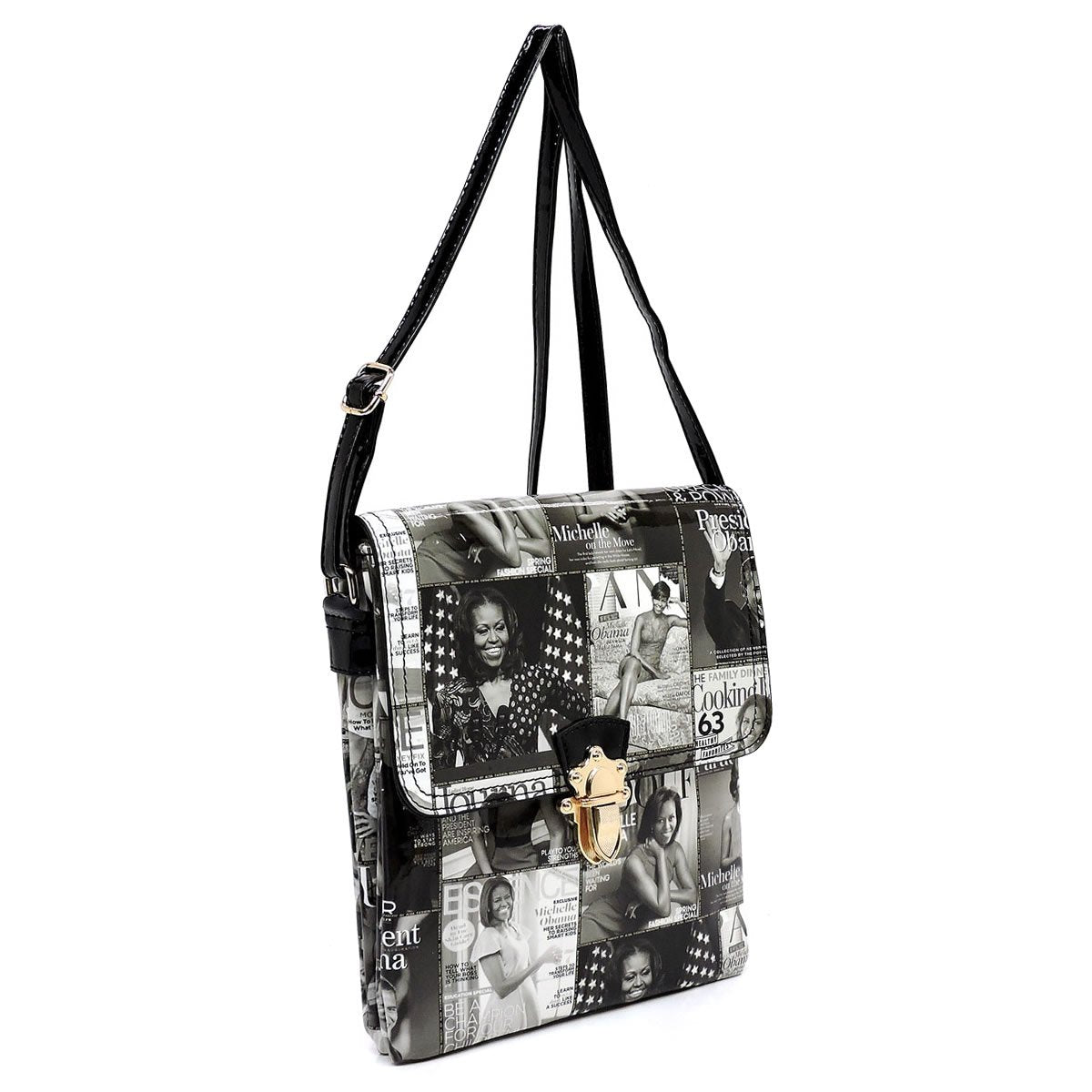 Glossy magazine cover collage cross body handbags purses clutches and wallets Michelle Obama bags (Cross body 10)