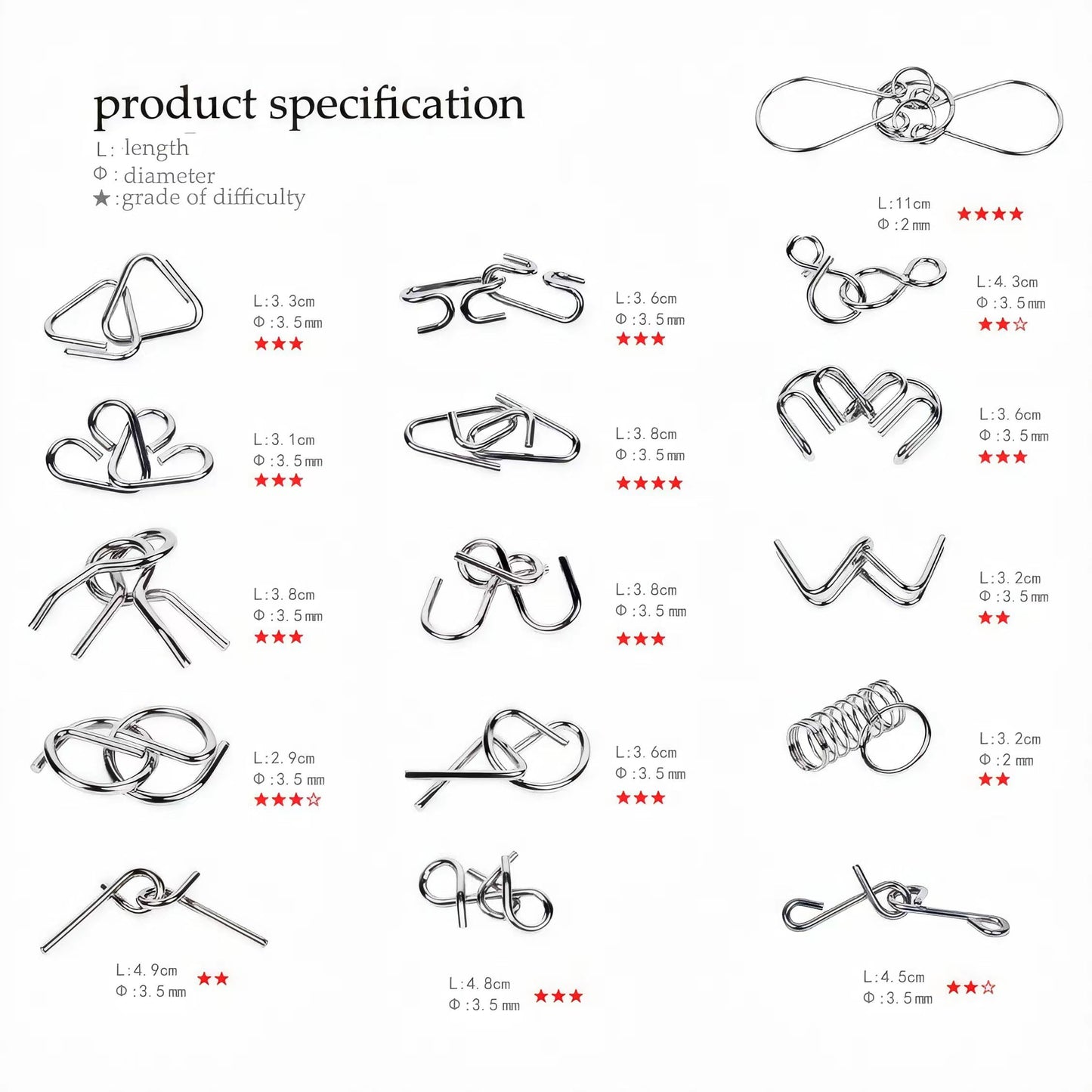 GEKELI Metal Wire Puzzle Set – 24 Brain Teasers with Pouch, IQ Test Disentanglement, Interlock & Unlock Games, Magic Trick Toy for Kids & Adults