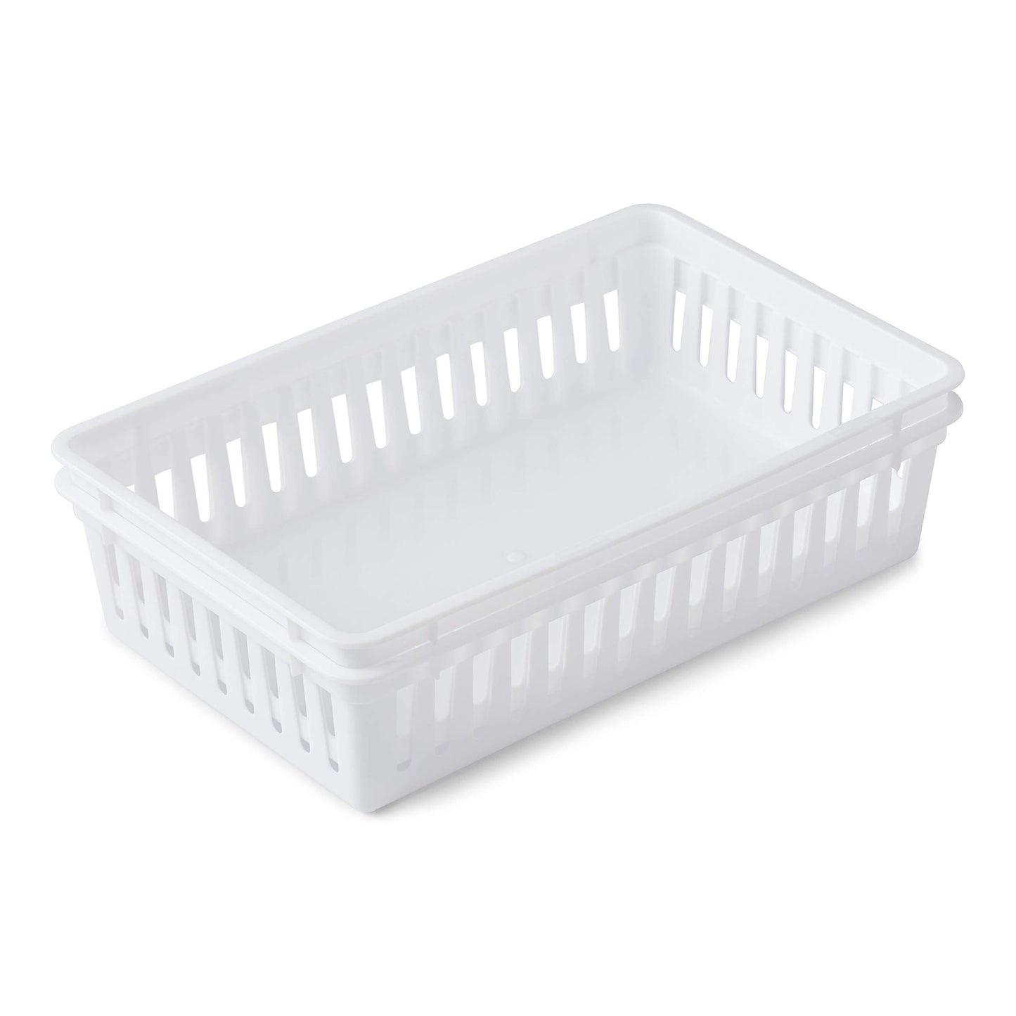 Tribello Plastic Bin Baskets for Organizing, White Storage Tray, Rectangle 9 x 6 x 2 - Pack of 4 - Made in USA