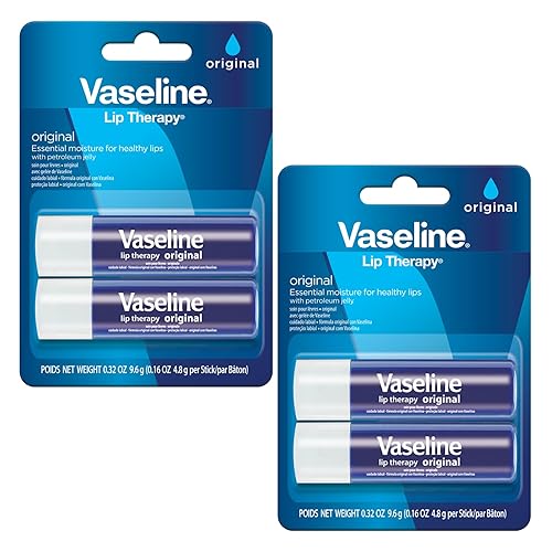 Vaseline Lip Therapy Care Original, Fast-Acting Nourishment, Ideal for Chapped, Dry, Cracked, or Damaged Lips, Lip Balm, 2-Pack of 2, 0.16 Oz Each, 4
