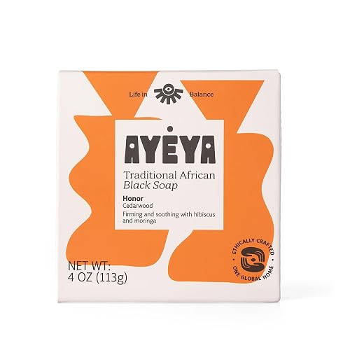 AYÉYA African Black Soap Bar, Cedarwood (Honor) - Exfoliating Bar Soap for Aging Skin, 4 Oz