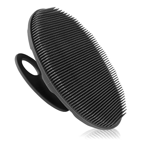 INNERNEED Soft Silicone Body Scrubber Handheld Shower Cleansing Brush, Gentle Exfoliating and Massage for All Kinds of Skin (Black)