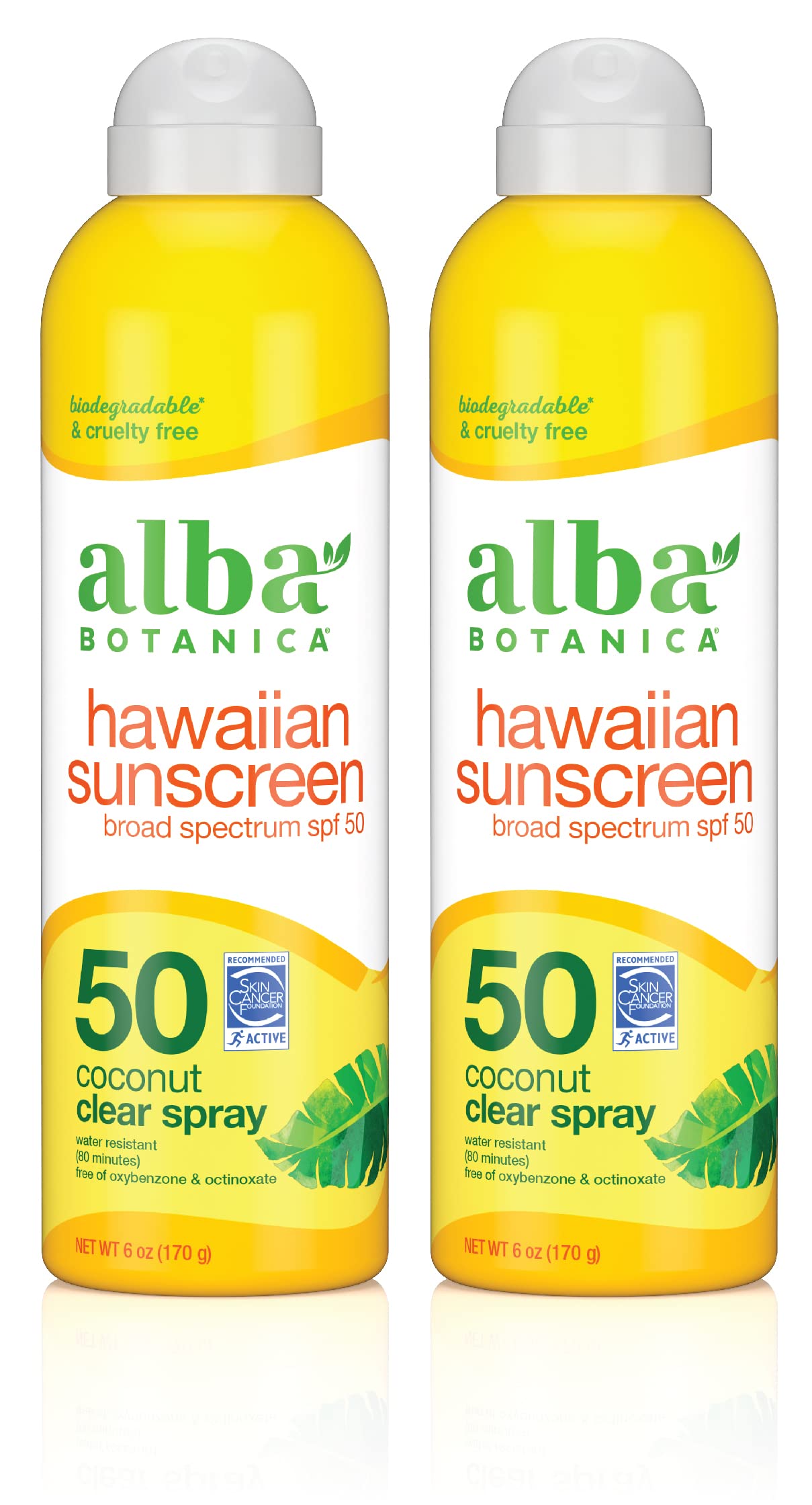 Alba Botanica Sunscreen Spray for Face and Body, Broad Spectrum SPF 50 Sunscreen, Hawaiian Coconut, Water Resistant and Biodegradable, 6 fl. oz