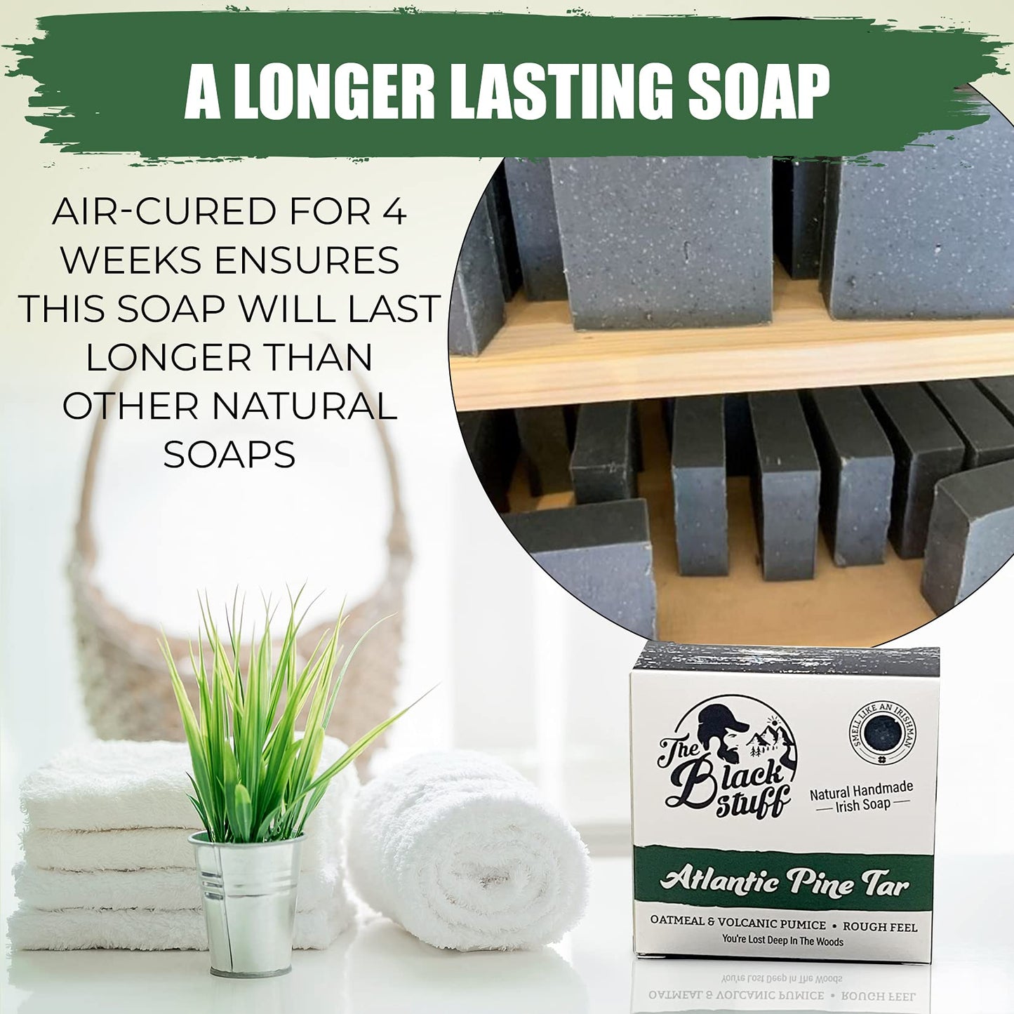 The Black Stuff Pine Tar Soap - Mens Bar Soap Made with Pine Tar, Organic Ingredients and Essential Oils - Handmade Cold Process Body Soap for Men