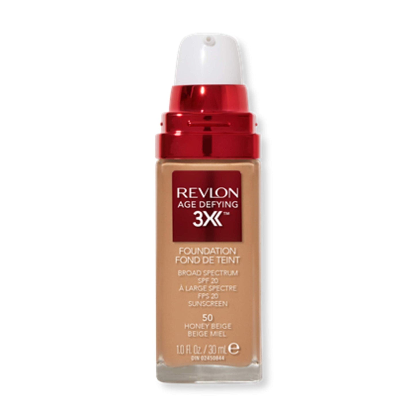 Revlon Age Defying 3X Liquid Foundation, SPF 30 Anti-Aging & Firming Makeup, Longwear Medium Buildable Coverage, 050 Honey Beige, 1 fl oz