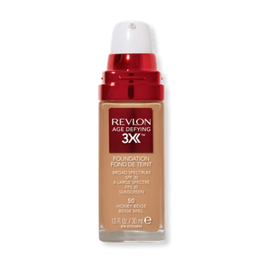 Revlon Age Defying 3X Liquid Foundation, SPF 30 Anti-Aging & Firming Makeup, Longwear Medium Buildable Coverage, 050 Honey Beige, 1 fl oz