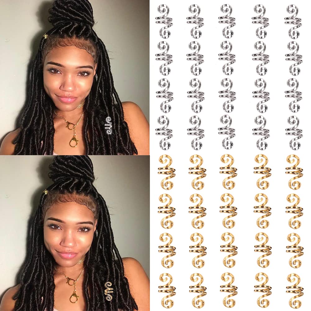 Hair Tube Beads Dreadlocks Beads Hair Spiral Hair Braiding Jewelry Hair Decoration Accessories Braid For Hair 40 Pieces,gold and silver
