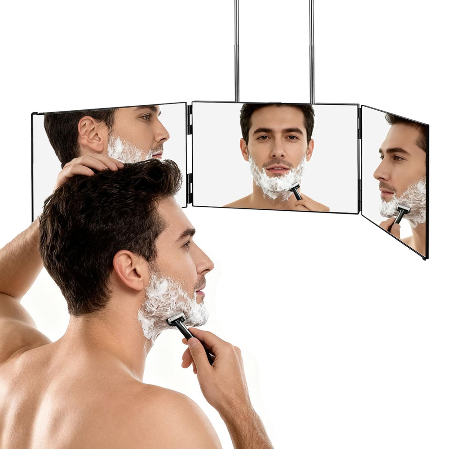 LMZNXCZ 3 Way Mirror for Self Hair Cutting,360 Haircuts Men for Barber Use Tools,to See Back of Head,Tri Fold Mirror with Portable Height Adjustable Beauty and Personal Care LMZNXCZ