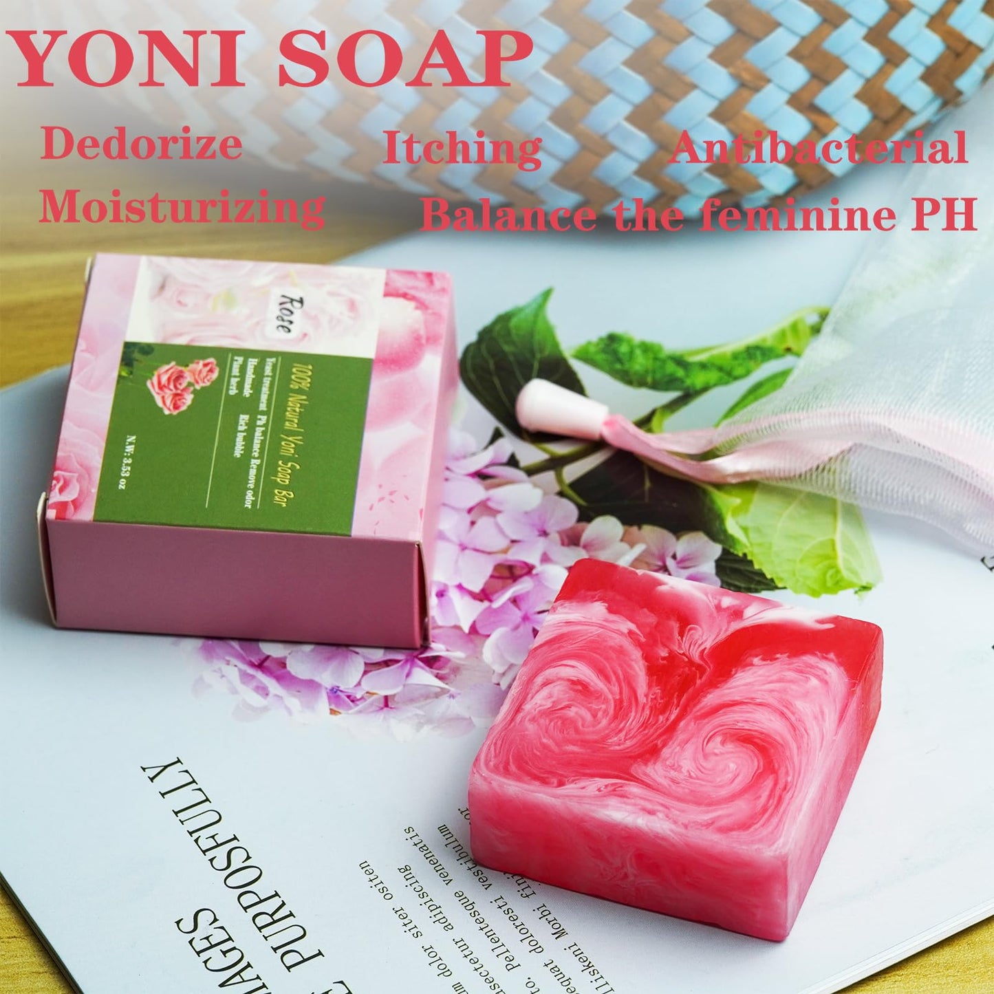 2 PCS Yoni Soap Bars for Women, 100% Handmade Natural PH Balanced & V Cleansing Soap for Women, All Natural Odor Remover with Bubble Foam Net, Yoni