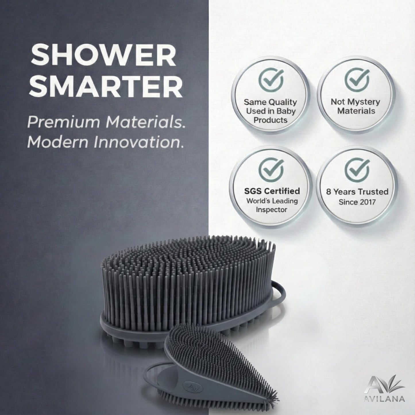 Avilana Premium Body Scrubber and Face Brush Set - Trusted Since 2017 - SGS Certified Silicone 2-in-1 Shower Kit, Dual Sided Gentle Exfoliating Loofah