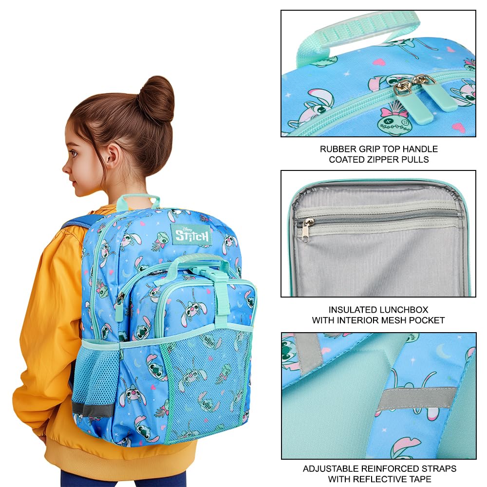 Bioworld Disney's Stitch 2-Piece 16" Premium Youth Backpack & Lunch Kit Set For Girls