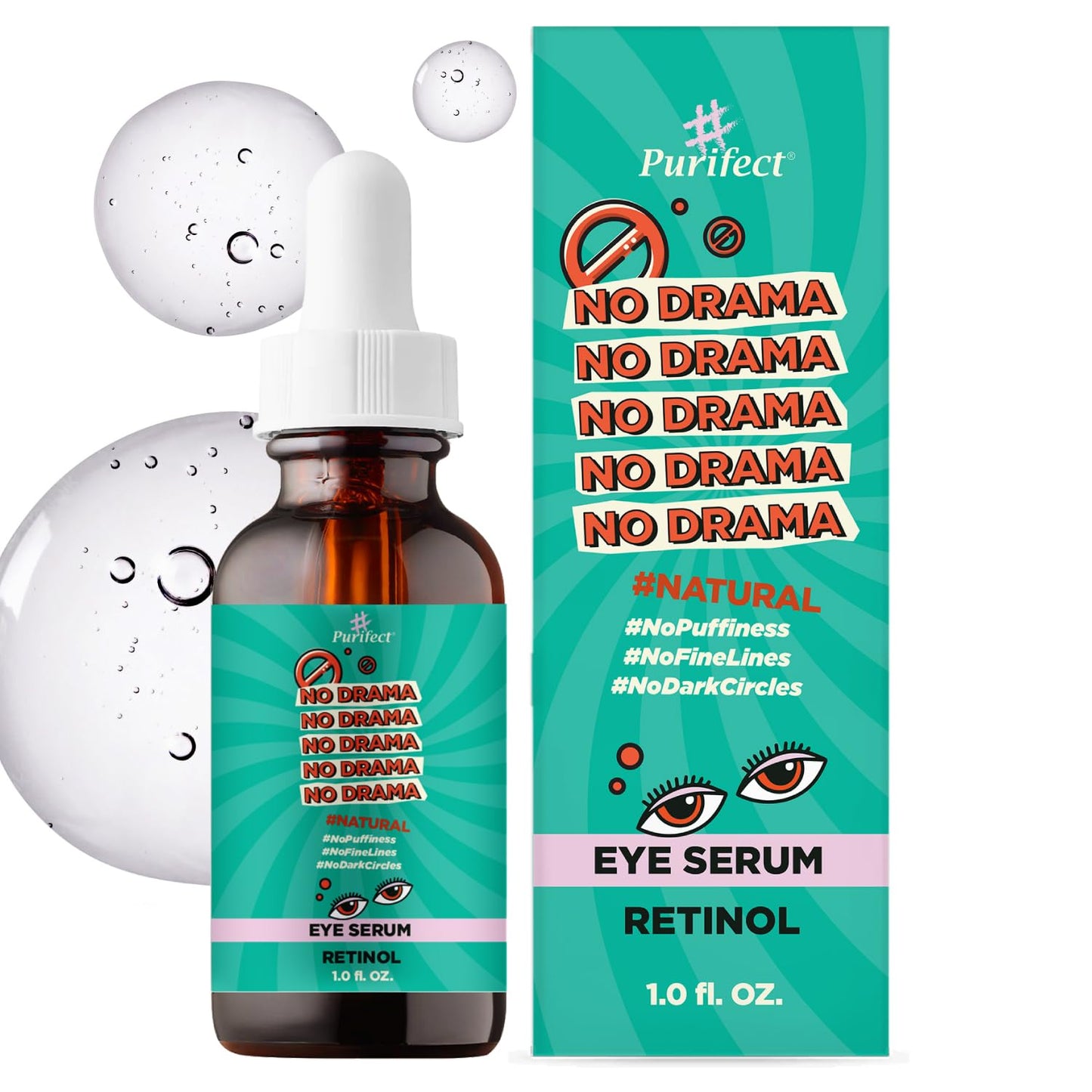 Purifect No Drama Retinol Eye Serum for Women & Men - Under Eye Serum Treatment with Vitamin E, Anti Aging Support, Helps Dark Circles, Fine Lines