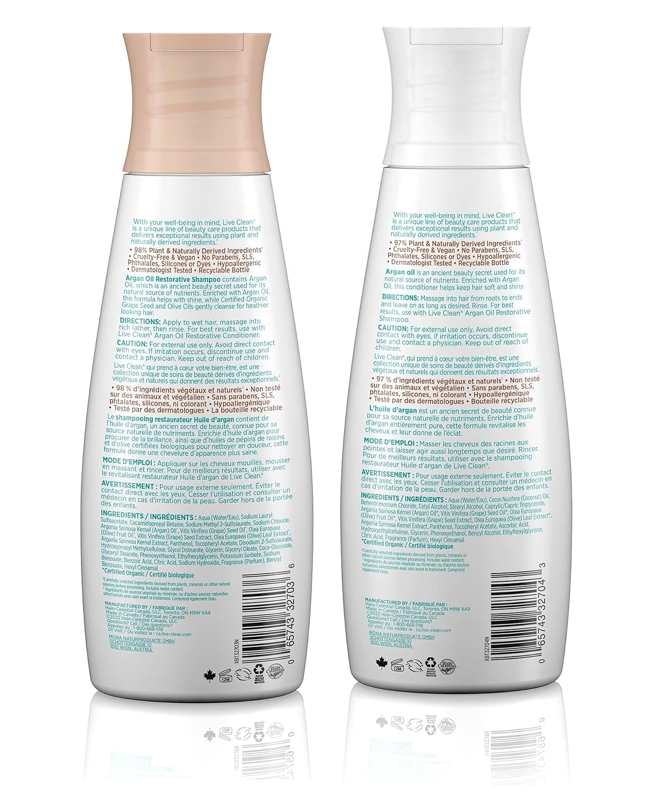 Live Clean Exotic Nectar Restorative Shampoo and Conditioner with Argan, Grape Seed, and Olive Oils, 12 oz each