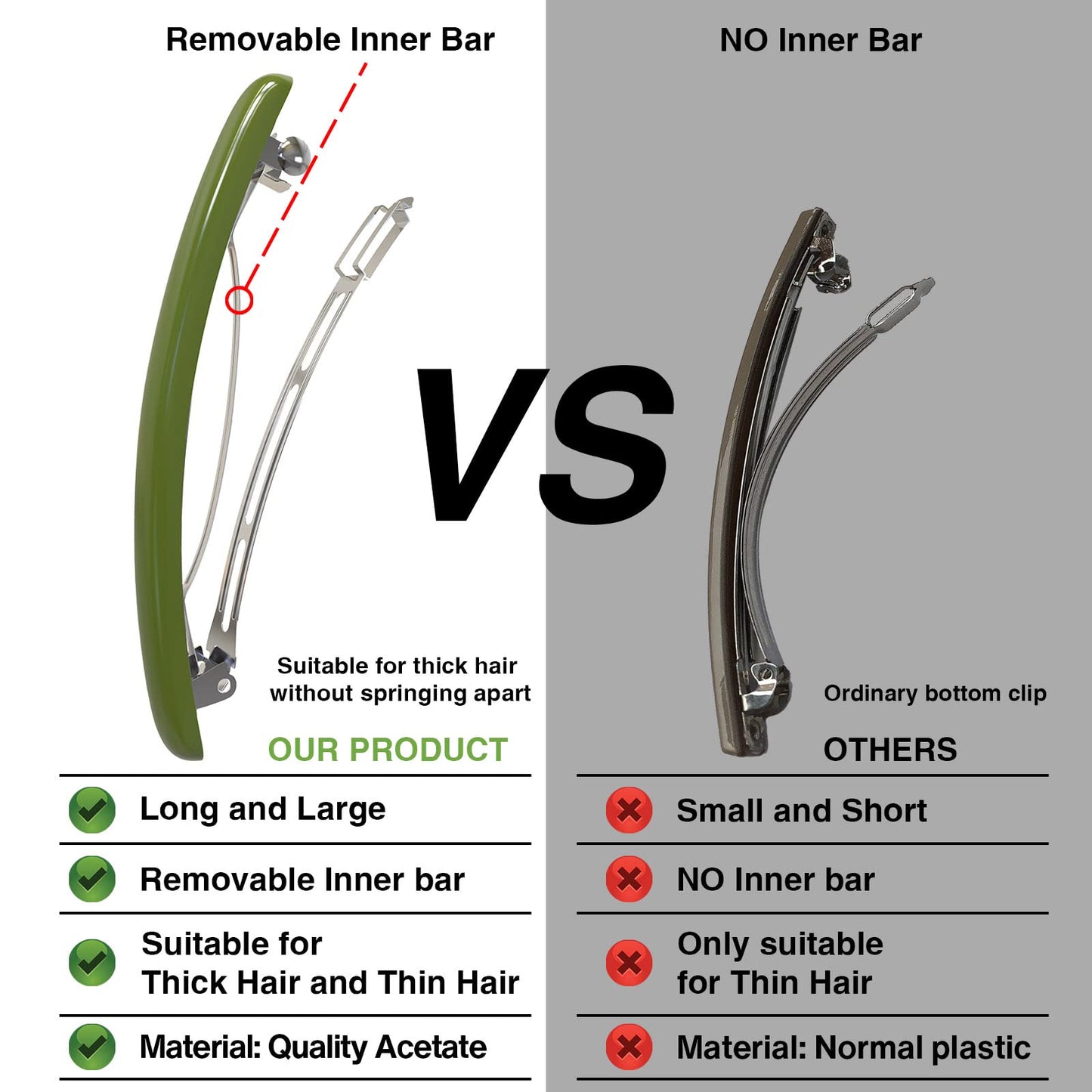 HYFEEL Skinny Hair Barrettes for Women Long Simple Acrylic French Hair Clips Elegant Classic Hairpins Steel Clip Clamp Girls Hair Accessories Navy