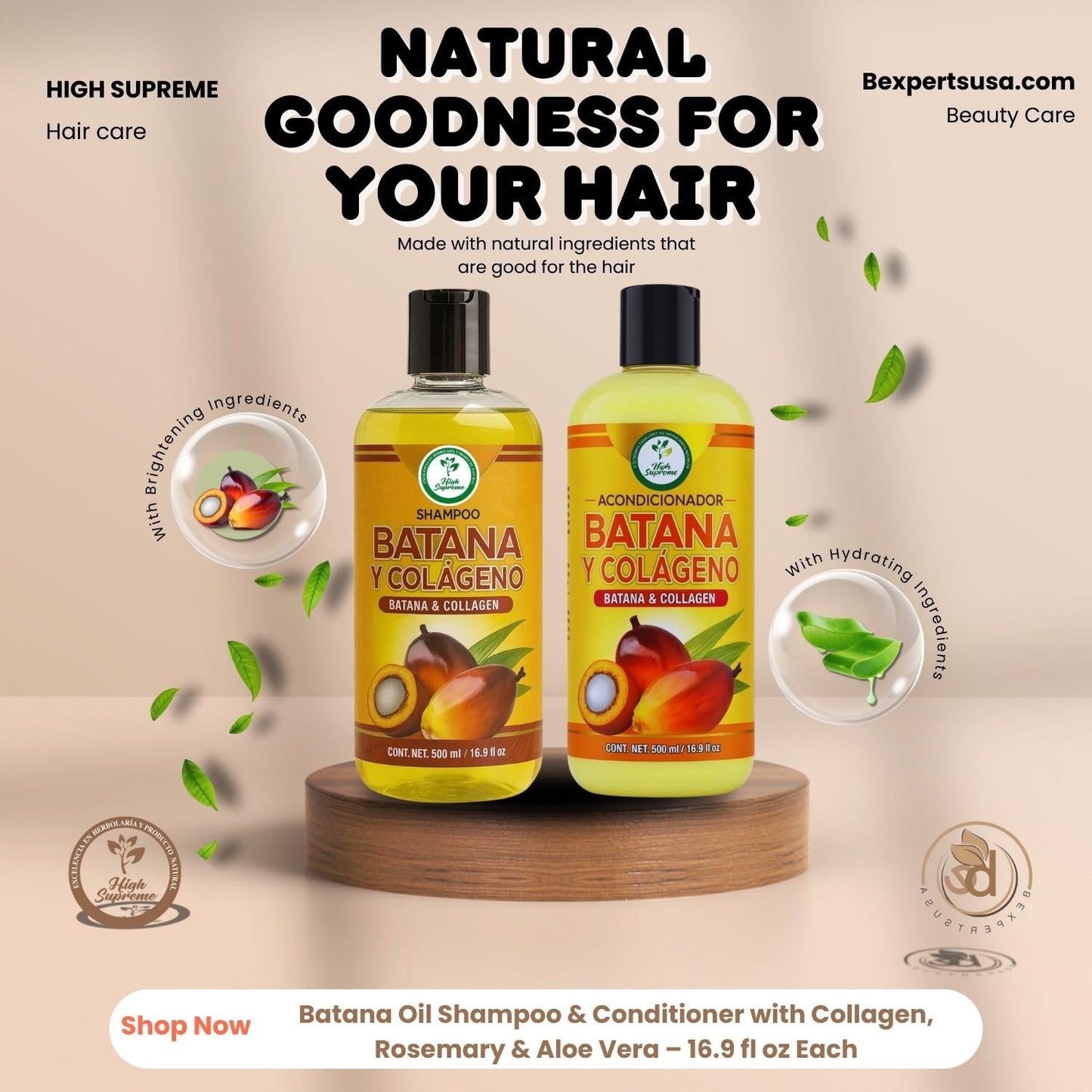 Batana Oil Shampoo with Collagen, Rosemary & Aloe Vera & Conditioner Combo - 16.9 fl oz Each - Nourishing & Moisturizing Combo - Salt-Free
